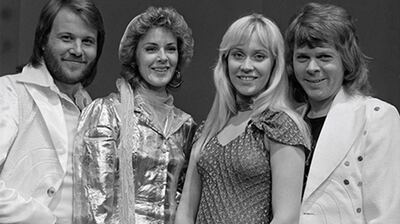 ABBA photographed during a 1974 Dutch TopPop television appearance, the group behind the mamma mia song that would knock Bohemian Rhapsody off the UK's number one spot two years later