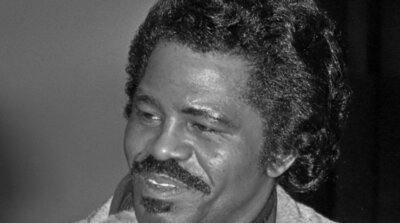 James Brown photographed arriving at Schiphol airport in January 1977, during his run as the Godfather of Soul